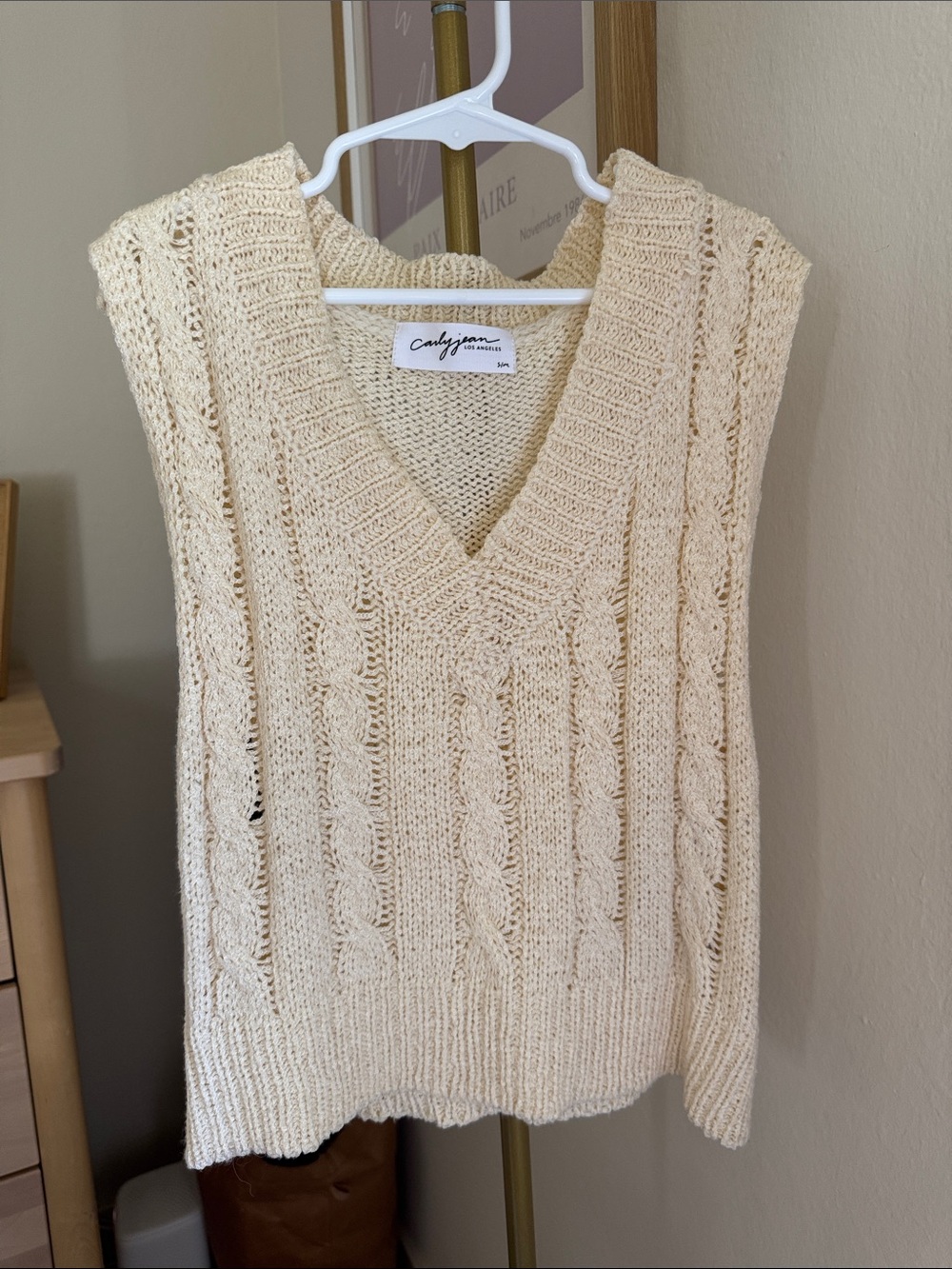 CJLA Cream Cable Knit V-Neck Sweater Vest